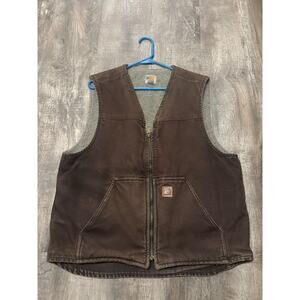 CARHARTT 14806 DARK BROWN SHERPA LINED DUCK CANVAS VEST MENS SIZE L
